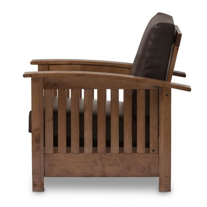 Mission Style Walnut/Brown Wood & Faux Leather Chair, or Loveseat, or Both