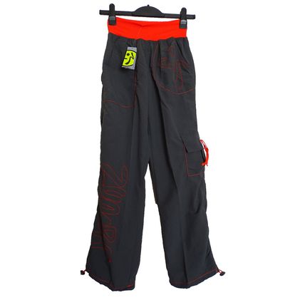 Zumba Logo Cargo Pants Dark Shadow Grey Orange S UK 10