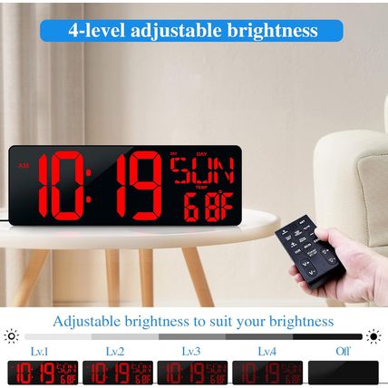 Large Digital Wall Clock with Remote Control 17.2" LED Large Display Timer with
