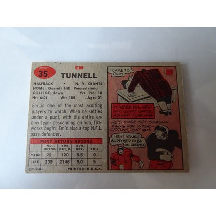 1957 Topps Football Card # 035 Em Tunnell Good (2) New York Giants