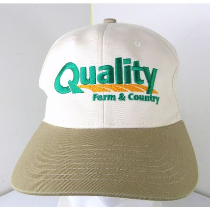 Vintage Quality Farm & Country Store Hat Baseball Snapback Cap White Tan Logo
