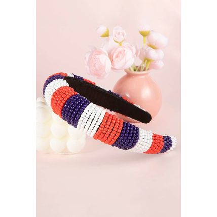 Dark Blue Flag Day Beaded Wide Headband