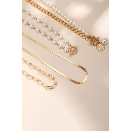 Gold Pearl Decor Plated Adjustable Chain Layered Necklace