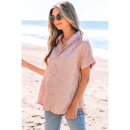 Delicacy Metallic Buttoned Loose Fit Short Sleeve Shirt