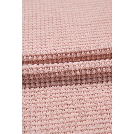 Light Pink Lace Patchwork Waffle Short Sleeve Top