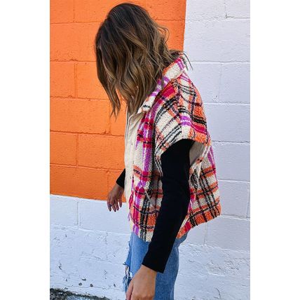 Rose Sherpa Plaid Jacket Vest