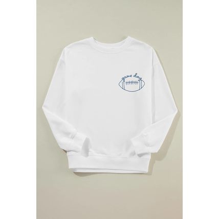 White game day Rugby Embroidered Casual Sweatshirt