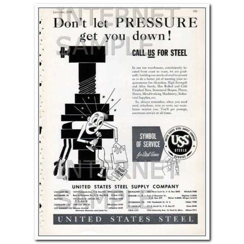 UNITED STATES STEEL SUPPLY COMPANY 1948 Pressure get down vintage ad