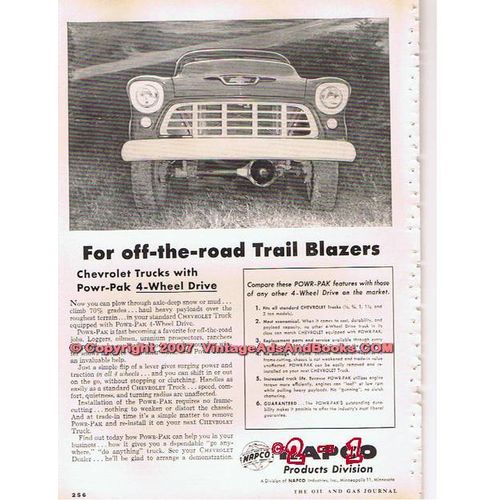 NAPCO 1955 oil petroleum industry Chevy 4 Wheel Drive truck vintage ad