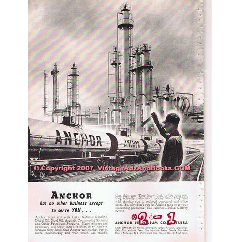ANCHOR PETROLEUM COMPANY 1955 serve you gas oil diesel fuel vintage ad