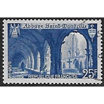 Mi 858: 25 Fr. deep ultramarine Definitive: Landscapes: St. Wandrille Abbey.