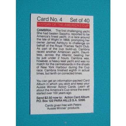 Peters Foods Australia 1987 The History of the Americas Cup Cards Choice (e25)