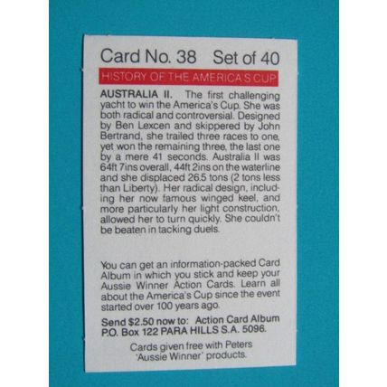 Peters Foods Australia 1987 The History of the Americas Cup Cards Choice (e25)