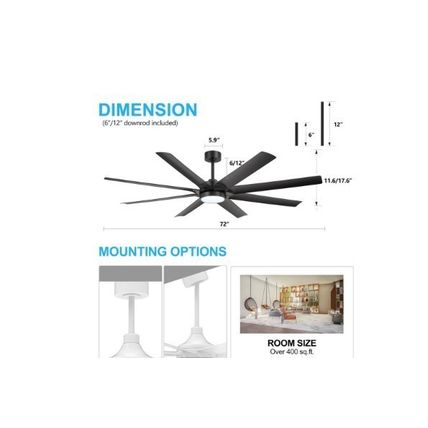 Breezary Arthur 72" Indoor Black Industrial Windmill Fan w/ Light & Remote