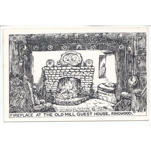 Fireplace at the Old Mill Guest House Ringwood Hampshire Sketch Postcard