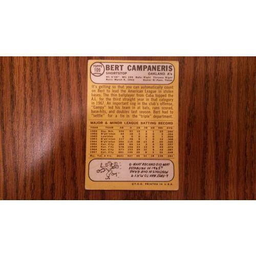 1968 Topps Card # 109 Bert Campaneris Good (2) Oakland Athletics