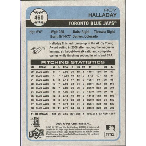 2009 O Pee Chee Baseball Roy Halladay
