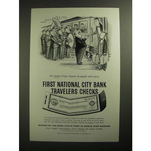 1958 National City Bank Travelers Checks Ad - Cartoon by William Steig