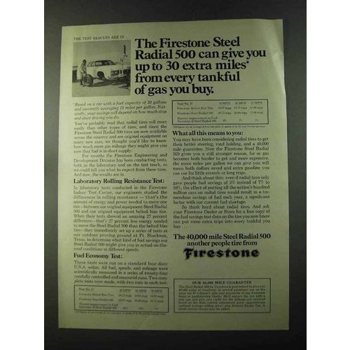 1973 Firestone Steel Radial 500 Tire Ad - Extra Miles