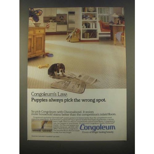 1985 Congoleum Floors Ad - Puppies Pick the Wrong Spot