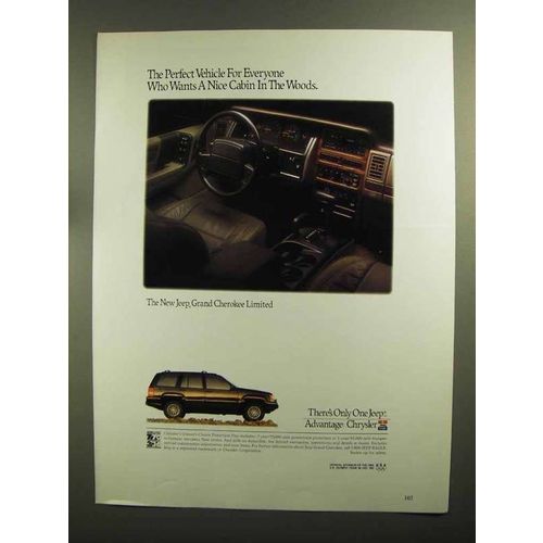 1992 Jeep Grand Cherokee Limited Ad - Cabin in Woods