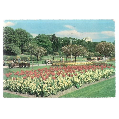 FLOWER BEDS, BOURNEMOUTH GARDENS, DORSET vintage .used postcard 1969 postmark =