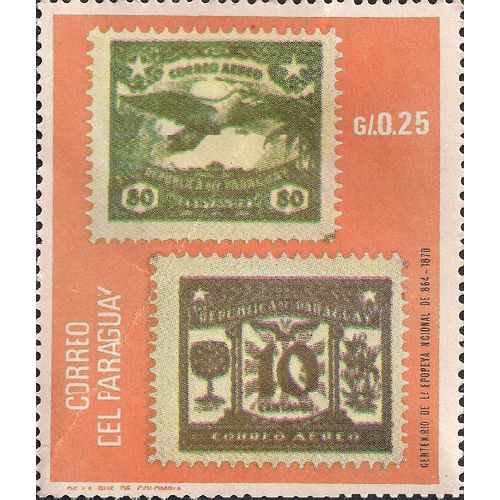 PARAGUAY, 100 years of Paraguayan Stamps, orange 1968, 0.25 G