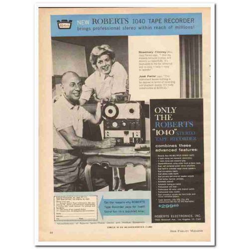 ROBERTS ELECTRONICS INC 1961 Jose Ferrer 1040 tape recorder vintage ad