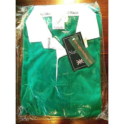 NUTTALLS RETRO CLASSIC EMERALD LONG SLEEVE COTTON RUGBY SHIRT (S)