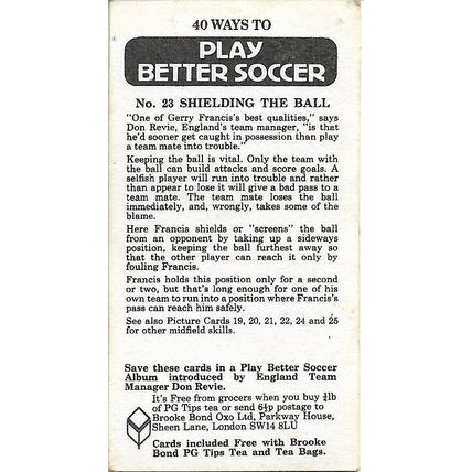 Play Better Soccer 1976 Brooke Bond Tea Card 23 - Shielding The Ball