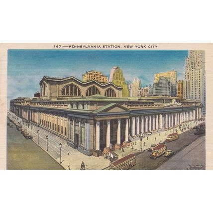 New York City - Lot of 7 - Linen Era Postcards - Train Stations & Bridges