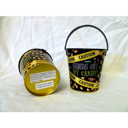 12 SMALL HANDS OFF MY CANDY CAUTION TAPE HALLOWEEN METAL TREAT BUCKETS