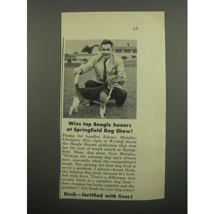 1951 Armour Dash Dog Food Ad - Wins top Beagle honors at Springfield Dog Show