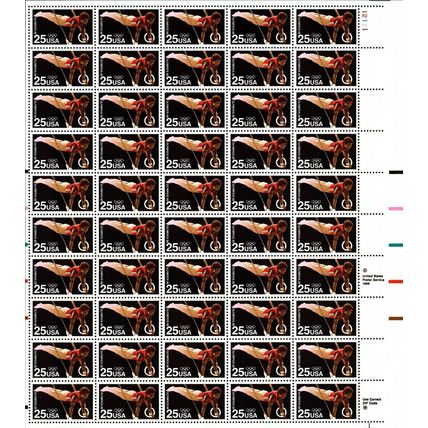 Gymnastics Rings Olympics - Sheet of Fifty 25c Stamps Scott 2380