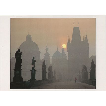 Bicycle Prague Sunrise at the Charles Bridge Czech Republic Postcard