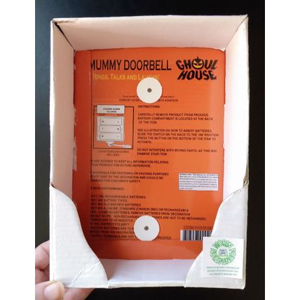 GHOUL HOUSE MUMMY DOORBELL LIGHT UP EYES DROP DOWN SPIDER ENTER AT YOUR OWN RISK
