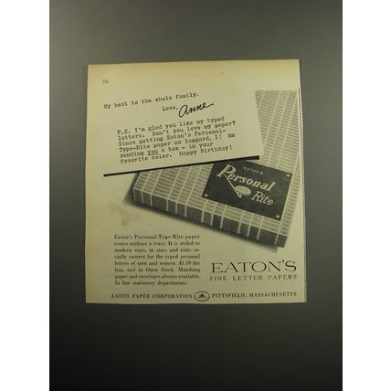 1957 Eaton's Fine Letter Papers Ad - My best to the whole family