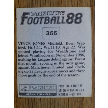 Vinnie Jones Rookie Panini Football 88 Sticker #365