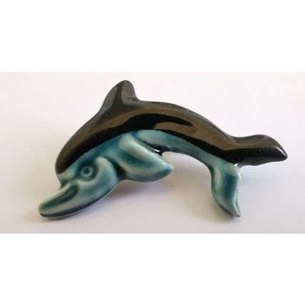 Unique Ceramic Porcelain Blue Dolphin Broche Brooch Broach