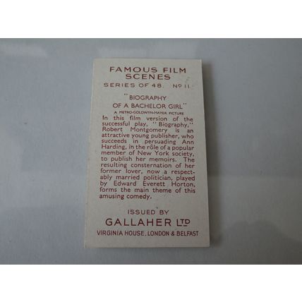 1935 Gallaher Famous Film Scenes Card # 11 of 48 Biography Of A Bachelor Girl VG