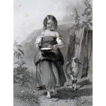 MOUNTAIN CHILD 1841 Charles Heath - Paul Falconer Poole ANTIQUE ENGRAVING