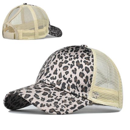 Ladies High Bun Hat Cotton Summer Sun Sport Ponytail Leopard Baseball Cap