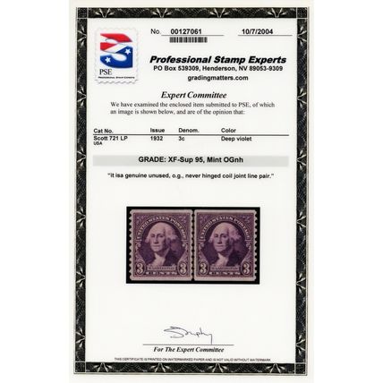 721, Mint XF/Sup NH Coil Line Pair With Graded 95 PSE Certificate - Stuart Katz