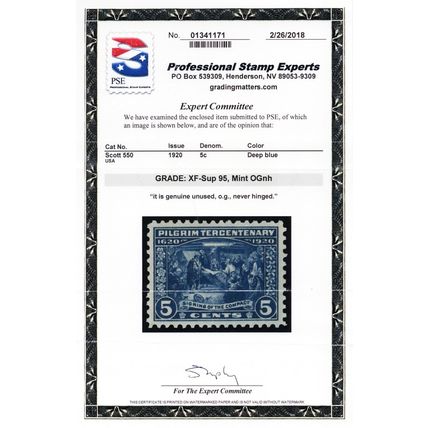 550, Mint XF/Superb NH 5¢ - With Graded 95 PSE Certificate - Stuart Katz