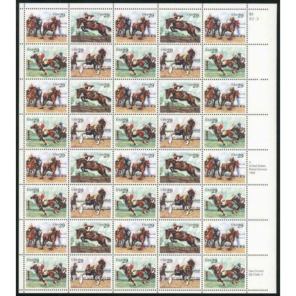 Sporting Horses Sheet of Forty 29 Cent Postage Stamps Scott 2756-59