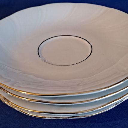Lot 4 Jamestown China ALLEGRO SAUCERS Bread Plate Gold Trim Swirl Poland 5 3/4"
