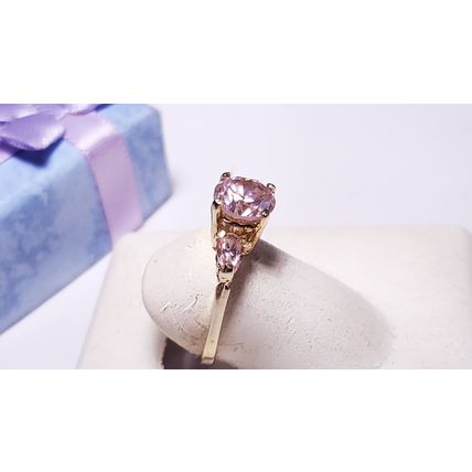 Estate 1.35ctw Rd and Pear Pink CZ 10Kt Yellow Gold raised Basket set Ring#22393