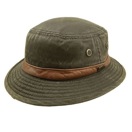 MJM Distressed Weathered Cotton Leather-Look Sun Protection Bucket Hat Size L