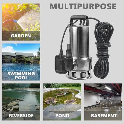 1.5HP 4250 GPH Stainless Steel Sump Submersible Clean Dirty Heavy Duty Drain Wat