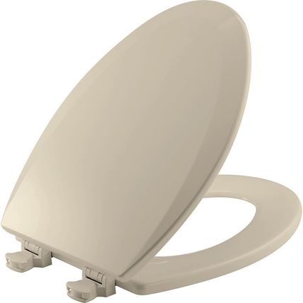 Bemis 1500EC 146 Almond Elongated Molded Wood Toilet Seat with Easy-Clean & Chan
